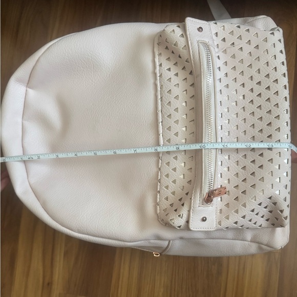 Blush Pink Faux Leather Backpack with Gold Accents & Cutout Design - Picture 7 of 9